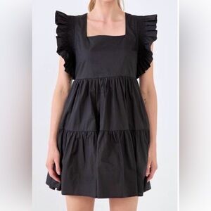 ENGLISH FACTORY ruffle dress with square neck in black 1X Women’s Dress